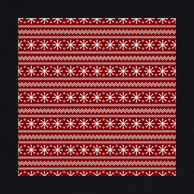 Large Dark Christmas Candy Apple Red Snowflake Stripes in White by podartist